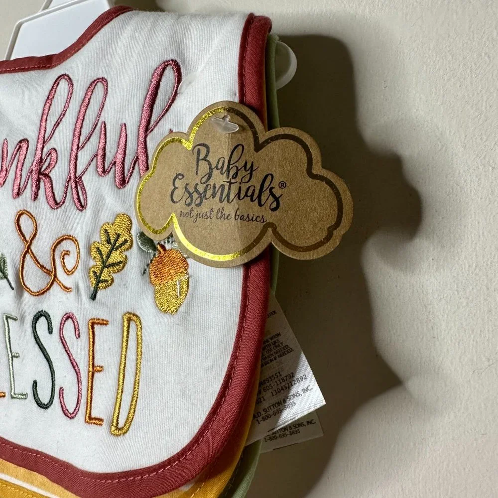 Baby Essentials Set of 3 Bibs - Thanksgiving Theme - One Size NEW